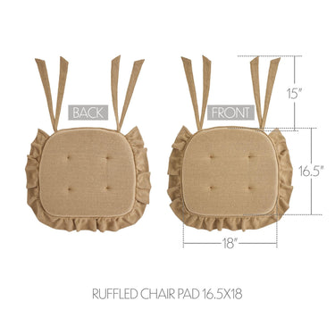 Burlap Natural Ruffled Chair Pad 16.5x18 - The Fox Decor